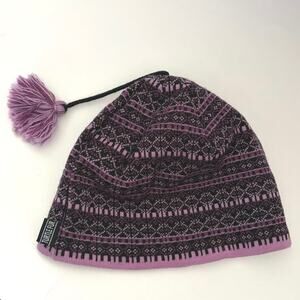 Turtle Fur Fair Isle Purple Winter Hat Beanie Tassel Pom